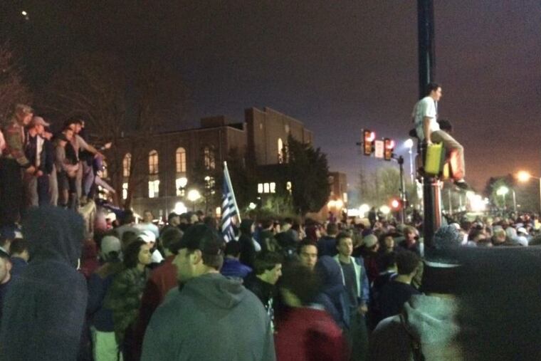 Wildcats fans celebrate on the streets of Radnor following Villanova’s 2016 NCAA win.