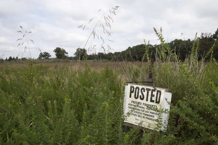 Open land in the Cenco Boulevard Industrial Park in Clayton, N.J. A company is proposing building a cannabis cultivation and manufacturing plant at the industrial park.