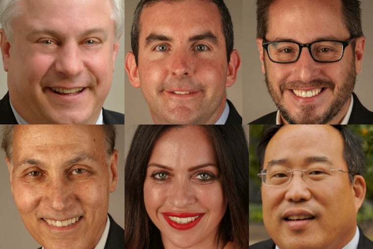 Republican candidates for Council at-large, clockwise from top left: incumbent Al Taubenberger, Dan Tinney, Drew Murray, Matt Wolfe, Irina Goldstein and incumbent David Oh. (Not pictured: Bill Heeney, Sr.)