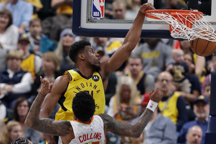 The Pacers' Thad Young dunking against the Hawks on Dec. 31.