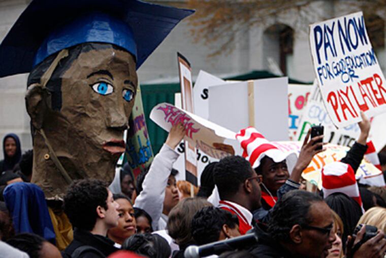 Students protest cuts in the Philadelphia schools budget outside of City Hall on Thursday morning. (Alejandro A. Alvarez / Staff Photographer