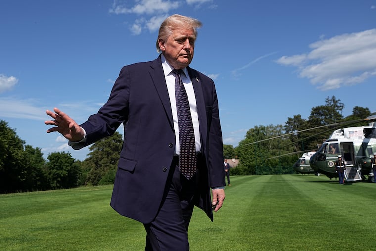 President Donald Trump arrives for the G7 Summit in Evian-les-Bains, France, Monday.