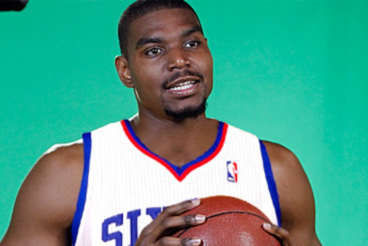Here's what Andrew Bynum will look like in a Sixers uniform. (AP Photo/Staff Illustration)
