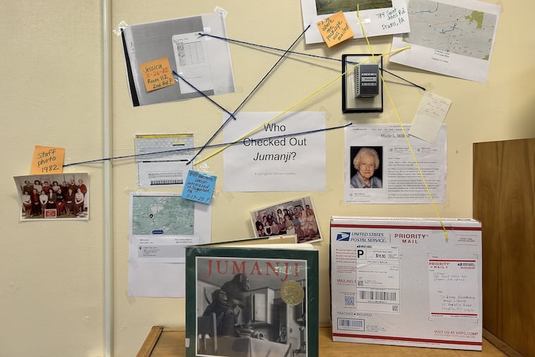 The string map depicting a returned library book and the possible clues related to who sent it.