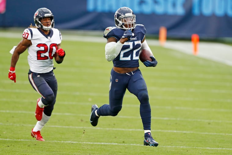 Derrick Henry (22) hit a top speed of 21.6 miles per hour on his 94-yard touchdown run.