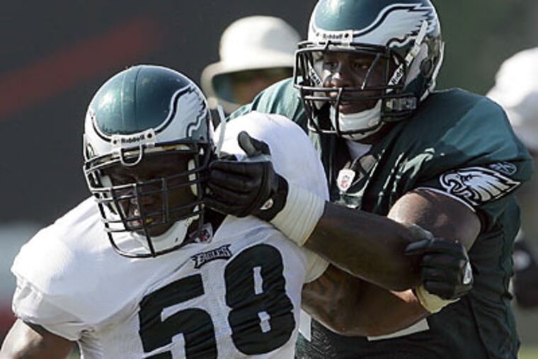 Jason Peters (right) says he knows he needs to improve this year. (Yong Kim/Staff Photographer)