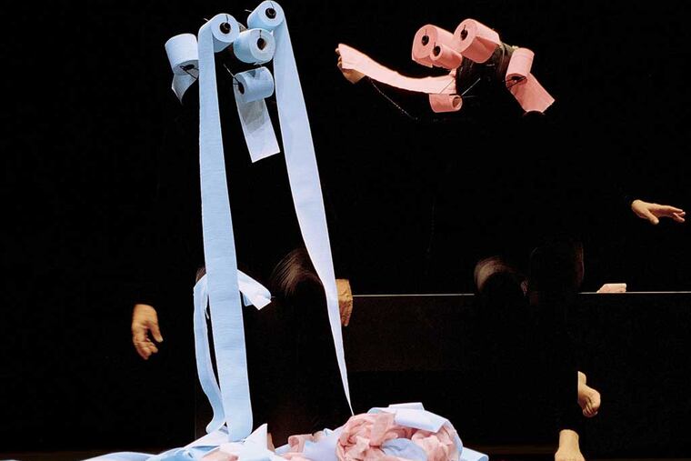 Visions of sugarplums, sort of: Mummenschanz is performing at the Annenberg Center for the Performing Arts. It's not a Christmas show, but it's a fabulous family treat.