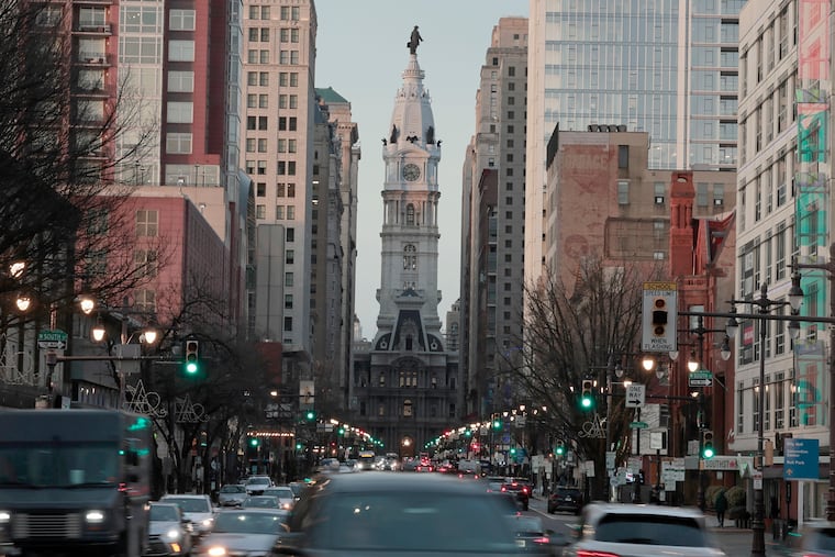 A view of South Broad Street and City Hall in Philadelphia on Tuesday, Jan. 13, 2026.