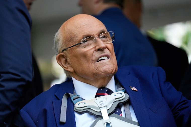 Former New York City mayor Rudy Giuliani participates in a ceremony commemorating the anniversary of the 9-11 terror attacks in New York on Sept. 11, 2025.