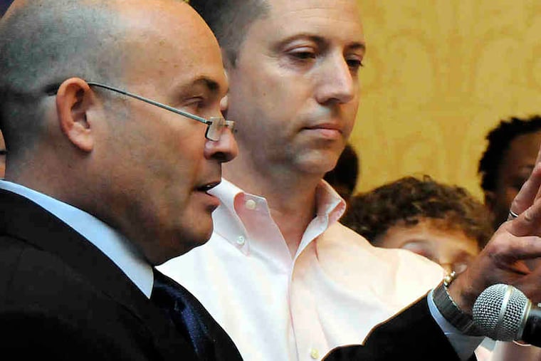 Danny Weiss (left) and John Grant of Asbury Park, N.J., at the news conference. They had a civil union but later married in Connecticut after Grant was in an accident and Weiss was denied a decision-making role.