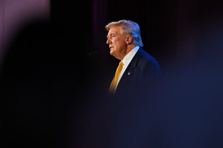 Republican presidential candidate Donald Trump speaks at the Israeli-American Council summit on Sept. 19.
