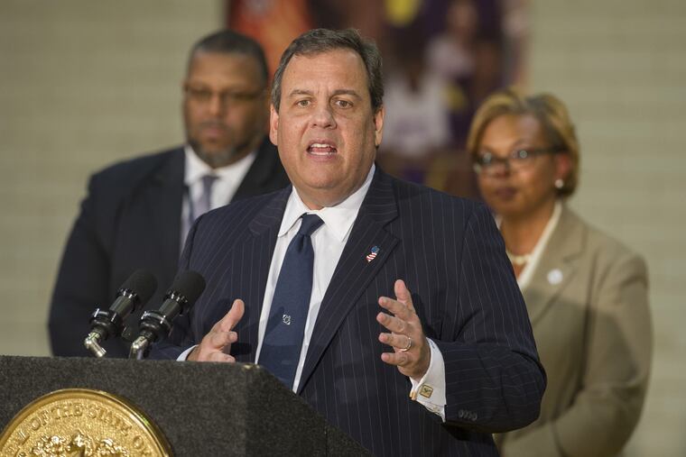 Gov. Chris Christie speaks at an event at Camden High School October 5, 2016.