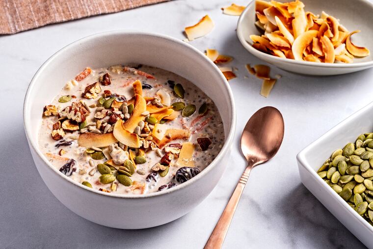 These gently sweetened overnight oats channel the flavors of carrot cake without any refined sugar.
 MUST CREDIT: Scott Suchman for The Washington Post