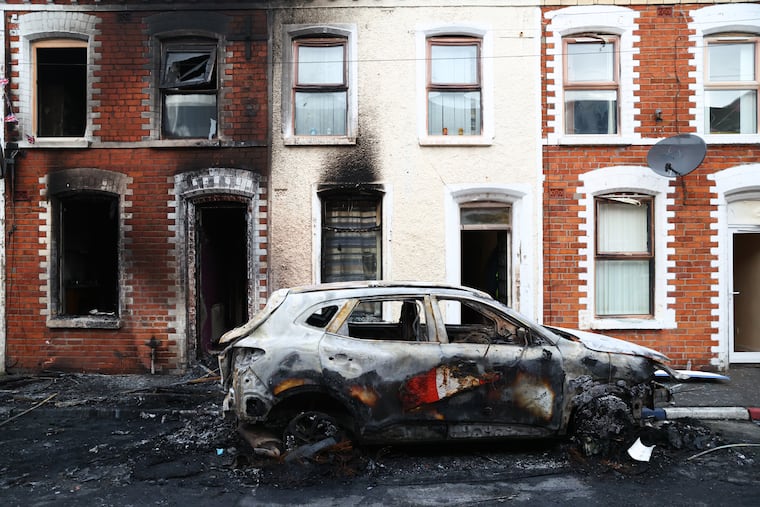A view of the damage after rioting broke out in East Belfast, Northern Ireland, on June 10, after a stabbing incident.