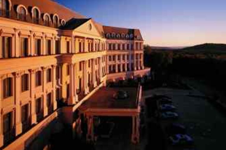 Nemacolin Woodlands Resort's Chateau Lafayette at sunset. Officials say a worker at the western Pennsylvania resort was injured in a bear attack while guiding a routine "Safari Tour" of wildlife kept at the property.