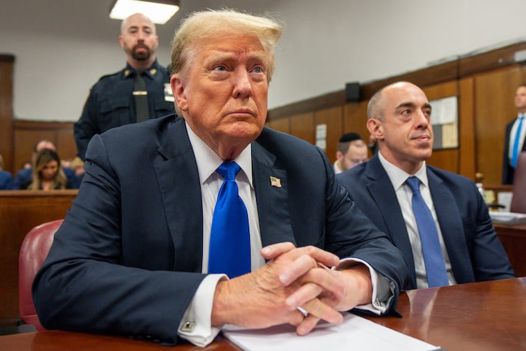 Former President Donald Trump appears at Manhattan criminal court during jury deliberations in his criminal hush-money trial in New York on Thursday.