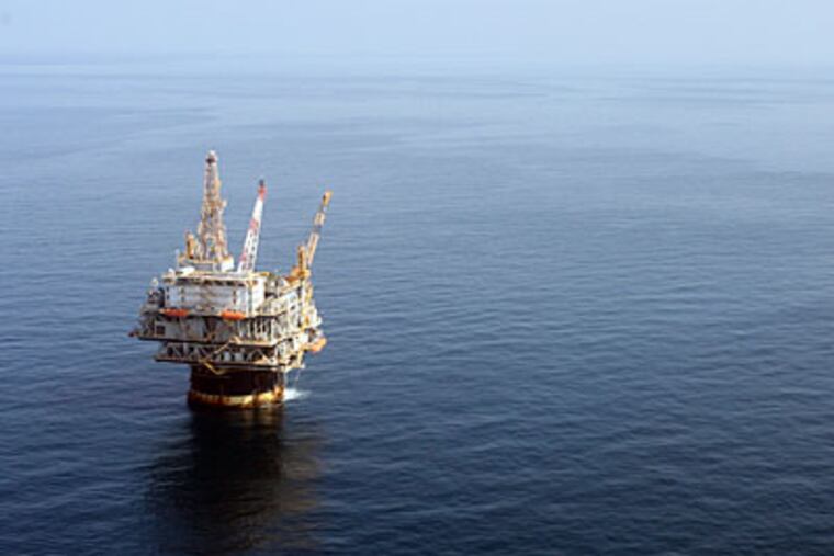 The Chevron Genesis Oil Rig Platform in the Gulf of Mexico near New Orleans, La. Tuesday, Aug. 19, 2008. (AP Photo/Mary Altaffer)