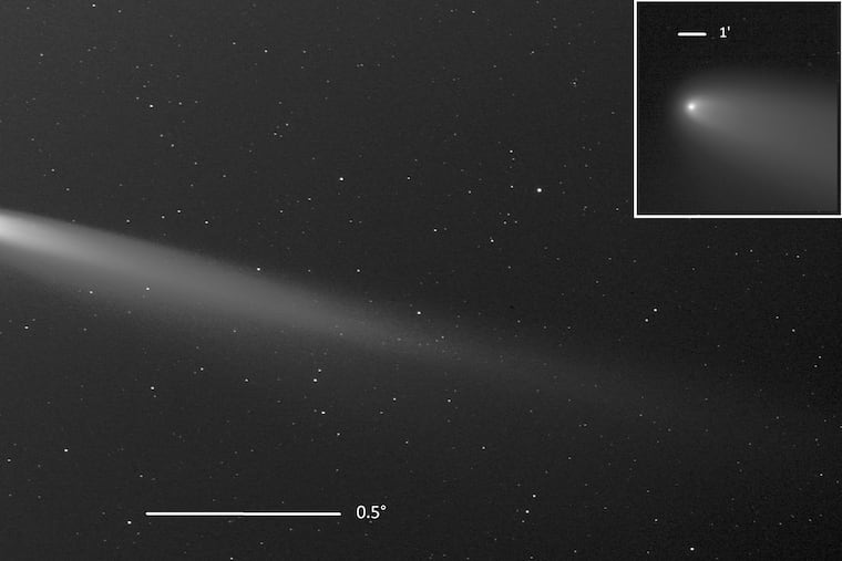 This image shows two views of the comet as seen in Chile last month.
