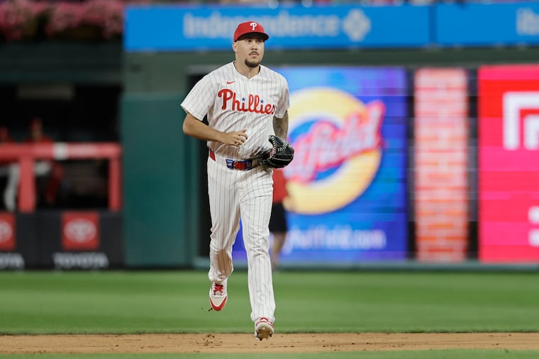 Phillies reliever Orion Kerkering gave up four runs in the seventh inning Friday night in Baltimore.