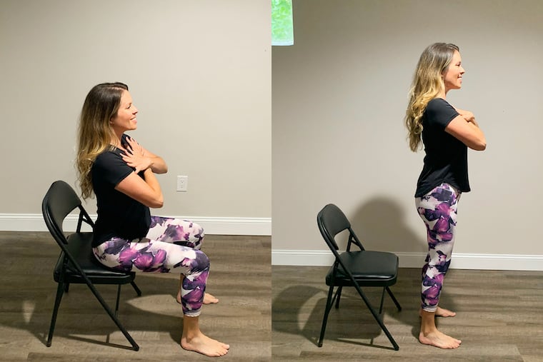 Ashley demonstrates the 30-second chair stand test.