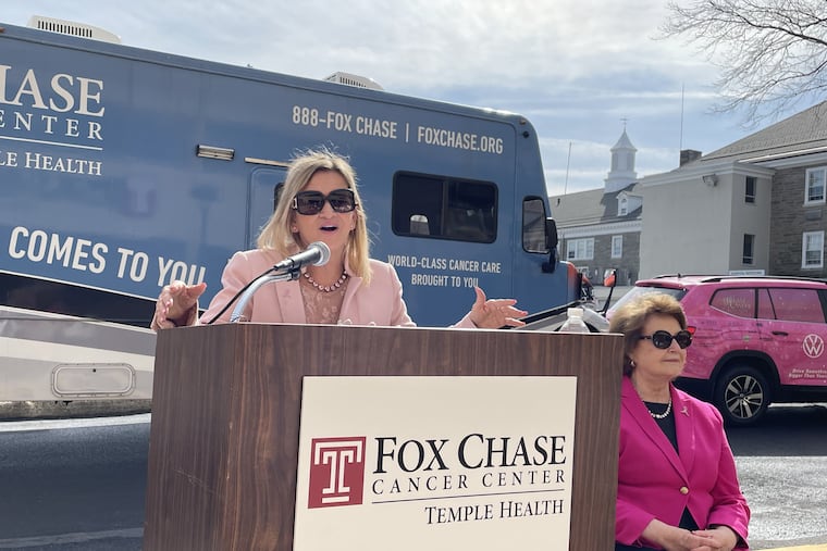 Pennsylvania Sen. Majority Leader Kim Ward speaks about her breast cancer treatment at a Mar. 15 event at Fox Chase Cancer Center in Philadelphia announcing a free mammogram day April 1.