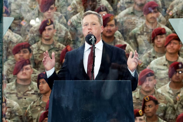 U.S. Army Secretary Dan Driscoll speaks at the America 250 celebration at Fort Bragg in Fayetteville, N.C., June 10, 2025. The White House said Monday he was stepping down from the position.