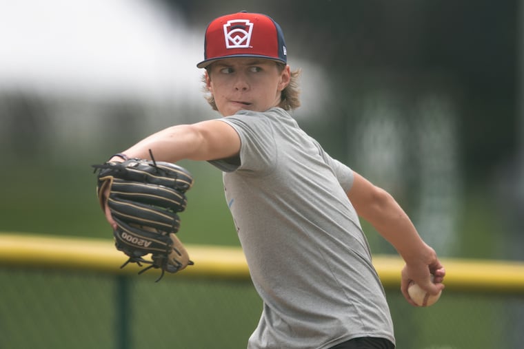 Media Little League pitcher Austin Crowley throws a bullpen session on Tuesday in South Williamsport, Pa. Crowley will get the start on Wednesday.