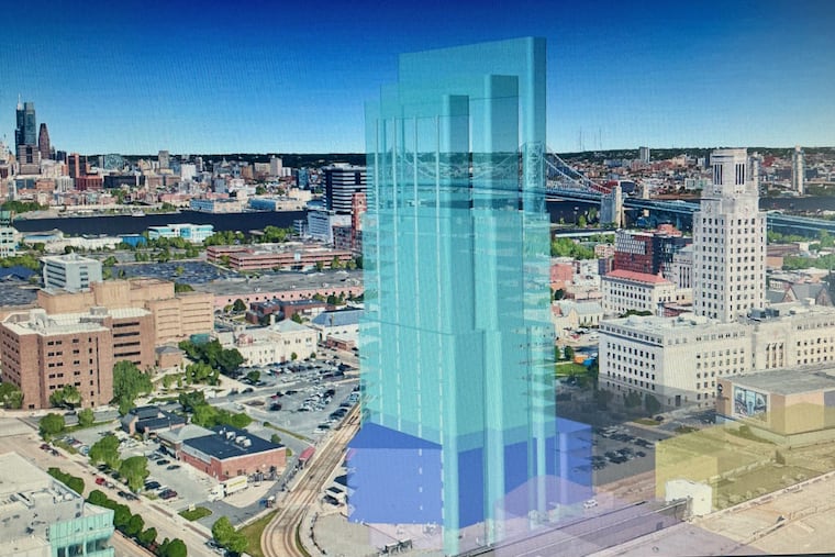 A rendering of what the 25-story tower proposed for the northwest corner of Broadway and Martin Luther King Boulevard in Camden. It would be the tallest building ever constructed in the city.