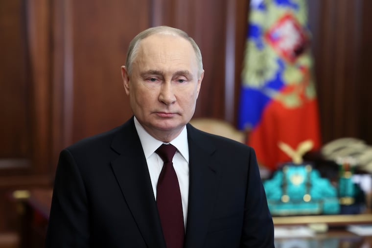 Russian President Vladimir Putin speaks while encouraging Russian citizens to participate in the upcoming presidential election scheduled for March 15-17.