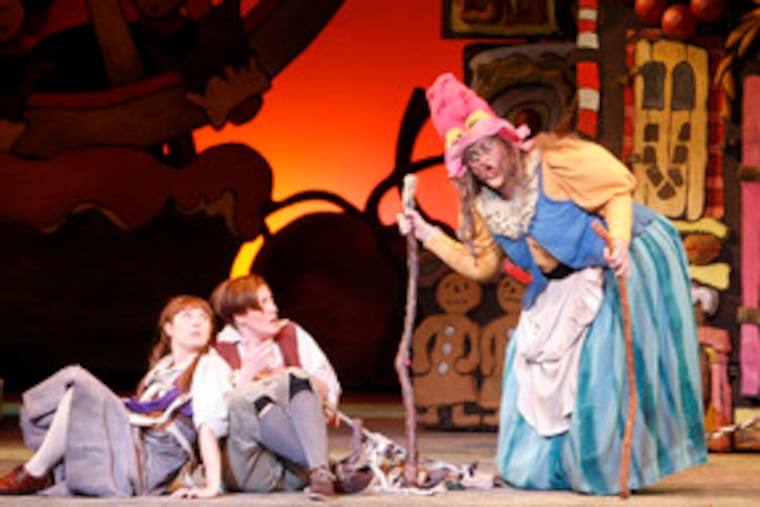 During rehearsal, (from left) Maureen McKay (Gretel), Lauren Curnow (Hänsel), Jennifer Roderer (the witch).