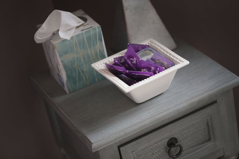 A bowl of condoms sits on a table in an examination room at Whole Woman's Health of South Bend on June 19, 2019, in South Bend, Indiana. Sexually transmitted infections are rising around the U.S., prompting local health officials, including in Delaware County, Pa., to increase condom distribution to residents.