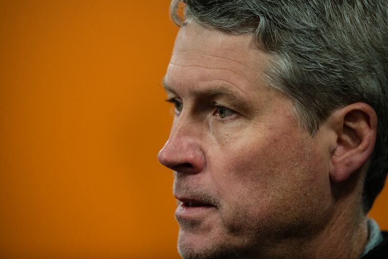 Flyers GM Chuck Fletcher, in a file photo from last year, addressed many topics in a season-ending Zoom call with reporters Thursday. The Flyers had their first playoff-series win since 2012 and then lost to the Islanders in Game 7 of the conference semifinals.