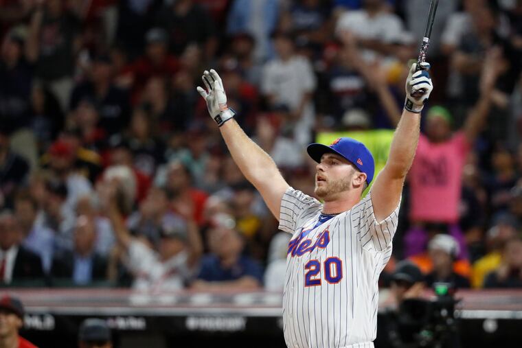 Pete Alonso, of the New York Mets, celebrates winning the Major League Baseball Home Run Derby. Regular-season games are becoming much the same thing.