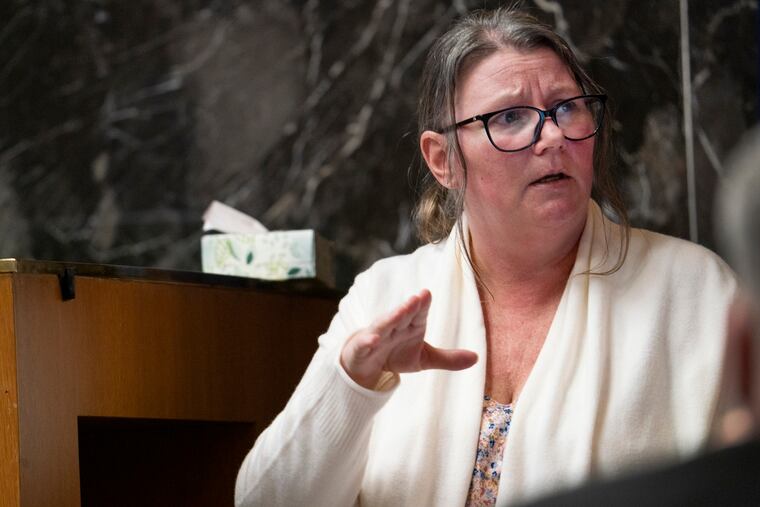 Jennifer Crumbley testifies on the stand in an Oakland County courtroom on Feb. 1 in Pontiac, Mich. Crumbley, the mother of a Michigan school shooter, was found guilty of involuntary manslaughter after the jury heard the teenager blamed his parents, including his father, James Crumbley, for not getting him help before the 2021 attack that killed four students.