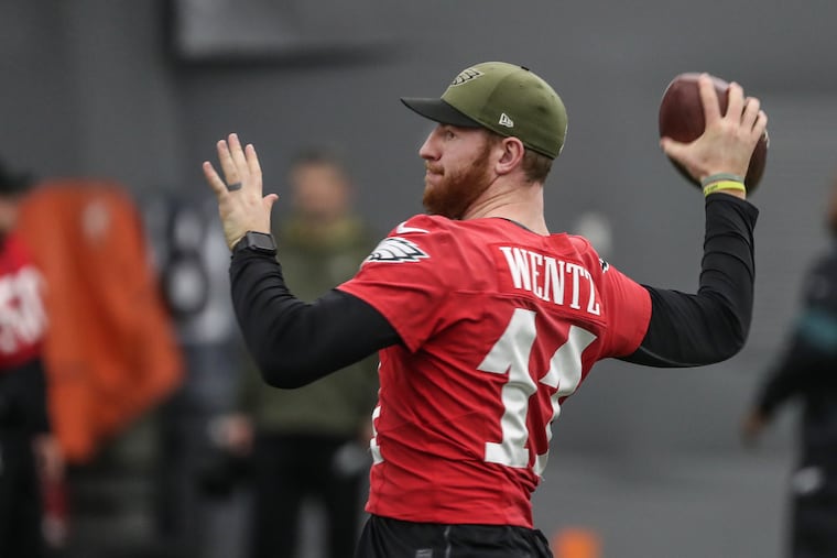 Carson Wentz throws a pass in practice this week as the Eagles get ready for Sunday's do-or-die game against the Cowboys. Does he have one more fourth-quarter comeback in him?