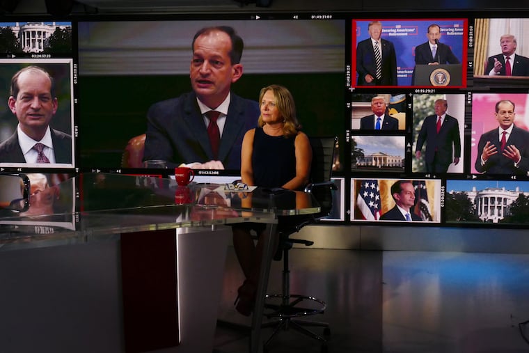 Miami Herald investigative reporter Julie K. Brown on the set MSNBC on Wednesday, July 10, 2019, waiting to hear a statement from Alex Acosta. He resigned as labor secretary two days later under scrutiny of his handling of the Jeffrey Epstein child sex trafficking and abuse case that Brown recently reexamined in her investigative series "Perversion of Justice."