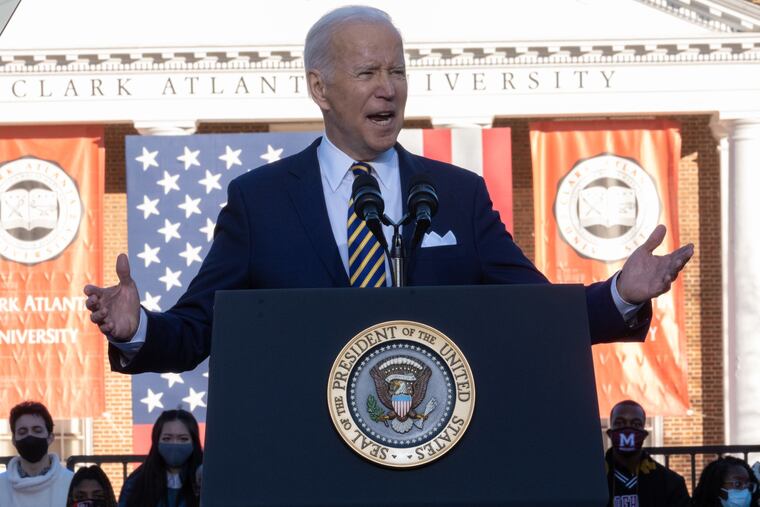 President Joe Biden speaks about voting rights at Clark Atlanta University on Tuesday.