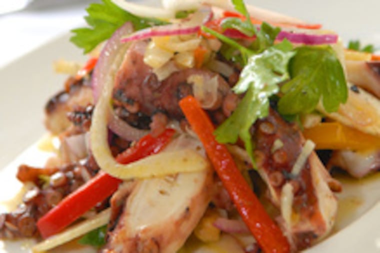 Octopus appetizer, thick coins with shaved fennel and chickpeas in a red wine vinaigrette, meaty but tender, some of the area's best.