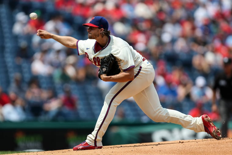 Starting pitcher Aaron Nola threw 116 pitches and was one out shy of a complete game in the Phillies' 2-1 win over the Braves on Sunday, July 25, 2021.