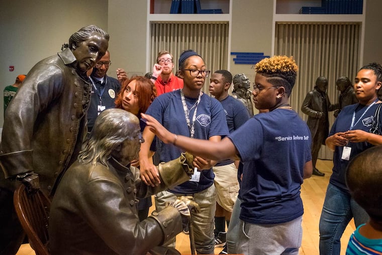 Members of the Camden County Police Department's summer Police Explorers program take a field trip to the National Constitution Center.