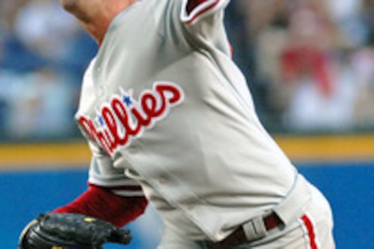 The Phils' Jamie Moyer beat the Braves for the first time since May 23, 1987. Moyer allowed five hits and three runs in seven innings.