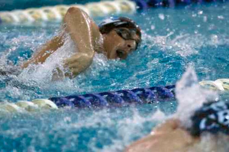 St. Augustine's Steve Melchiorre is on his way to winning the 200-yard freestyle at the South Jersey Non-Public boys' swimming championship. Melchiorre also won the 100 backstroke.