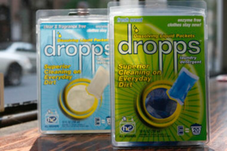 Cot'nWash Inc.'s Dropps detergent packets dissolve in water. One envelope releases enough soap for a home washing machine.