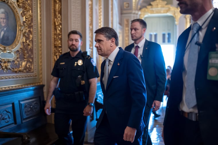 Acting Attorney General Todd Blanche arrives for a closed-door meeting with Republican senators at the Capitol in Washington, Thursday, May 21, 2026.