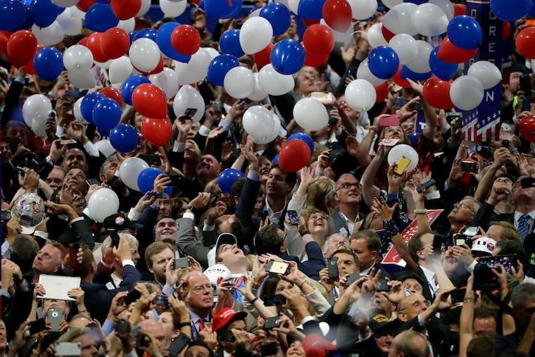 Confetti and balloons fall during celebrations after Republican presidential candidate Donald Trump's acceptance speech on the final day of the Republican National Convention in Cleveland. President Donald Trump demanded the 2020 convention be moved from Charlotte, North Carolina to Jacksonville, Florida in order to allow for crowds to gather despite the pandemic. But now Florida coronavirus cases are rising.