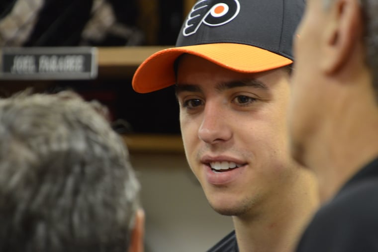 Morgan Frost, a first-round pick by the Flyers in 2017, is vying for a spot on the NHL roster.