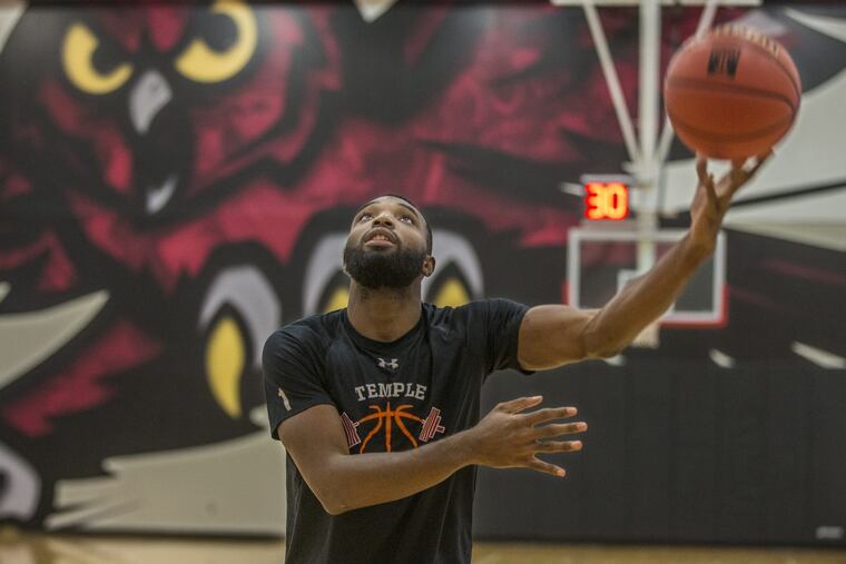 Josh Brown goes through a shooting drill during Temple’s media day.
