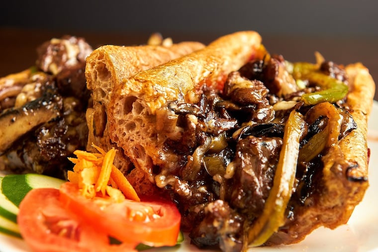 Nourish adds portobello mushrooms to its jerk-seasoned seitan to create an even meatier filling for its vegan cheesesteak.