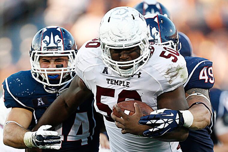 Temple defensive lineman Praise Martin-Oguike. (Mark L. Baer/USA Today Sports file photo)