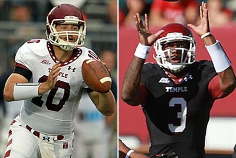 Chris Coyer (left) and Juice Granger (right) are competing to be Temple's starting quarterback. (Staff file photos)